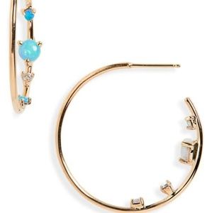 Wwake Opal and Diamond Inverted Hoop Earrings